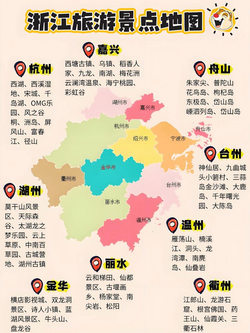 浙江主要旅游景点地图