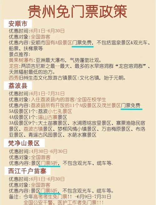 贵州的旅游景点免门票